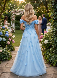 Tulle A-Line Off the Shoulder Evening Dresses with 3D Flowers
