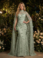 Tulle Mermaid High Neck Evening Dresses with Embroidery