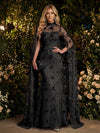 Tulle Mermaid High Neck Evening Dresses with Embroidery