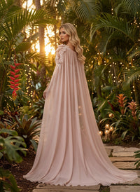 Chiffon Mermaid One Shoulder Evening Dresses with Floral Embroidery