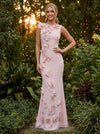 Jersey Mermaid Crew Neck Evening Dresses with 3D Flowers