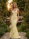 Satin Mermaid Halter Evening Dresses with Floral Embroidery