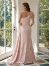 Satin Mermaid One Shoulder Evening Dresses with 3D Flowers