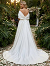 Satin Sheath Off the Shoulder Evening Dresses with Rhinestone