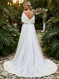 Satin Sheath Off the Shoulder Evening Dresses with Rhinestone