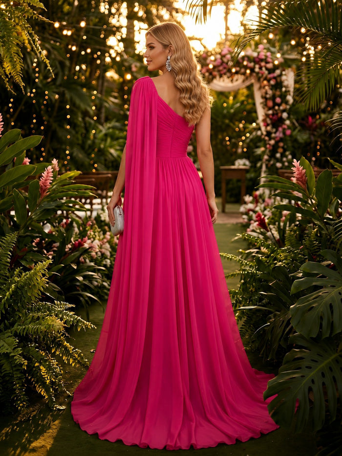 Chiffon A-Line One Shoulder Evening Dresses with 3D Flowers