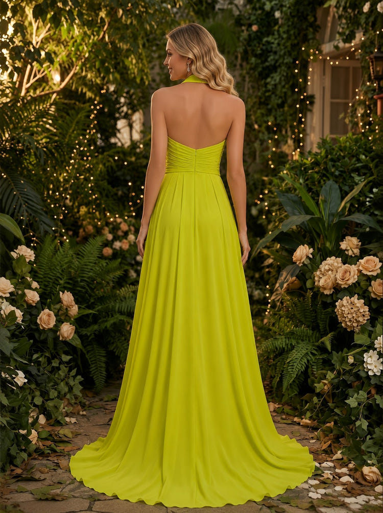 Chiffon A-Line Halter Evening Dresses with 3D Flowers