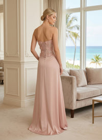 Satin Mermaid Strapless Evening Dresses with 3D Flowers