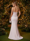 Satin Mermaid Strapless Evening Dresses with Rhinestone