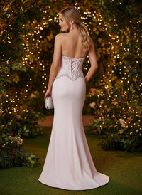 Satin Mermaid Strapless Evening Dresses with Rhinestone