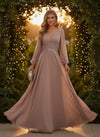 Chiffon A-Line V Neck Evening Dresses with Sequin Embroidery