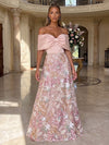 Satin A-Line Off the Shoulder Evening Dresses with Sequin Embroidery