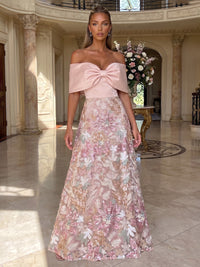 Satin A-Line Off the Shoulder Evening Dresses with Sequin Embroidery