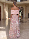 Satin A-Line Off the Shoulder Evening Dresses with Sequin Embroidery