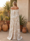 Jacquard Sheath Off the Shoulder Evening Dresses with Sash
