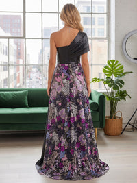 Satin A-Line One Shoulder Evening Dresses with Sequin Embroidery