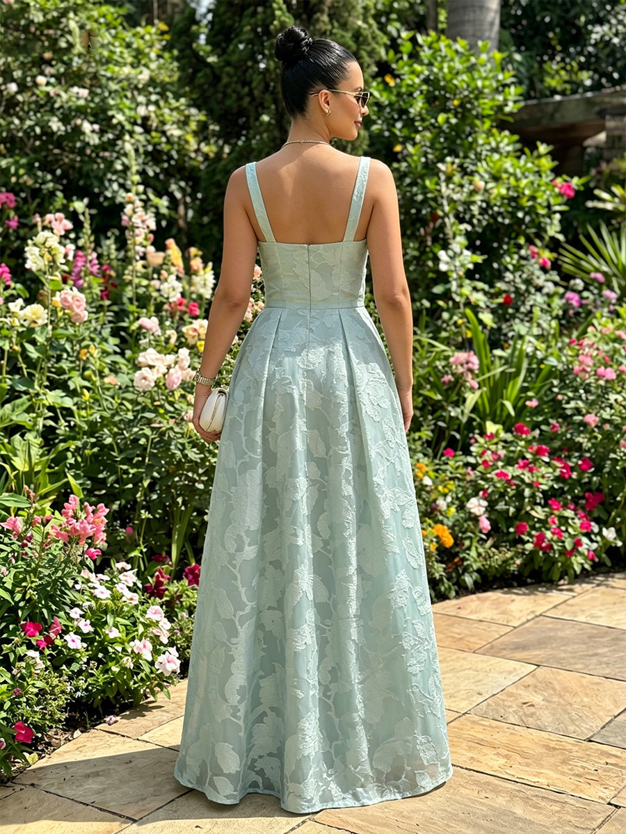 Burn Out A-Line Square Neck Pleated Evening Dresses