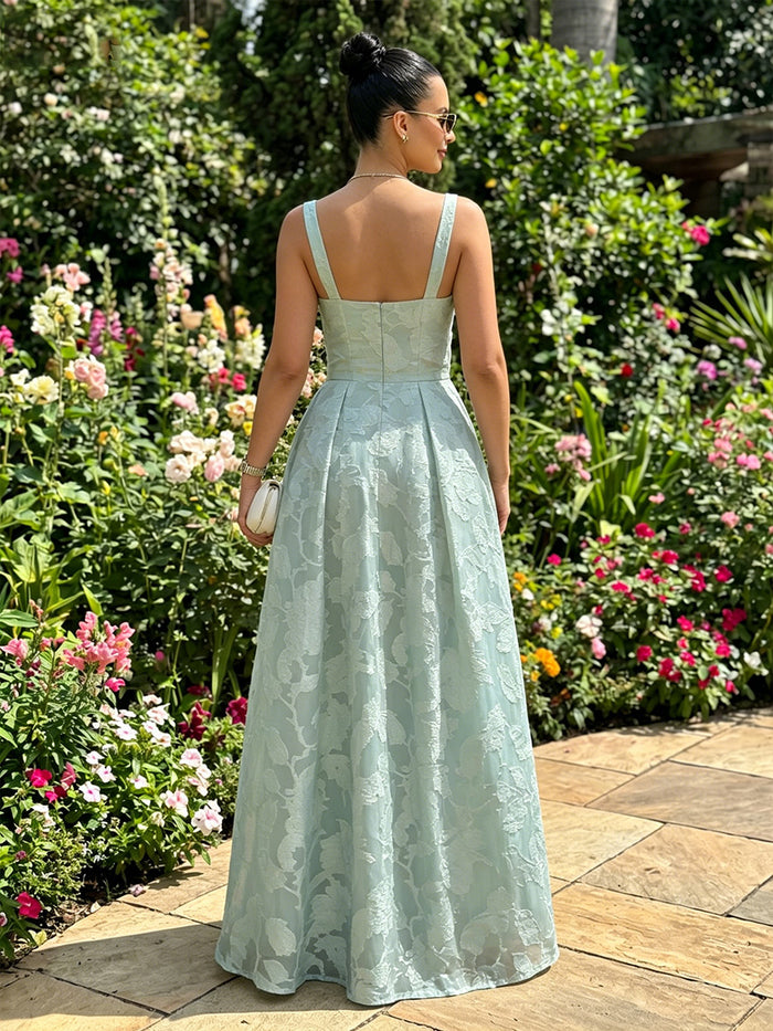 Burn Out A-Line Square Neck Pleated Evening Dresses