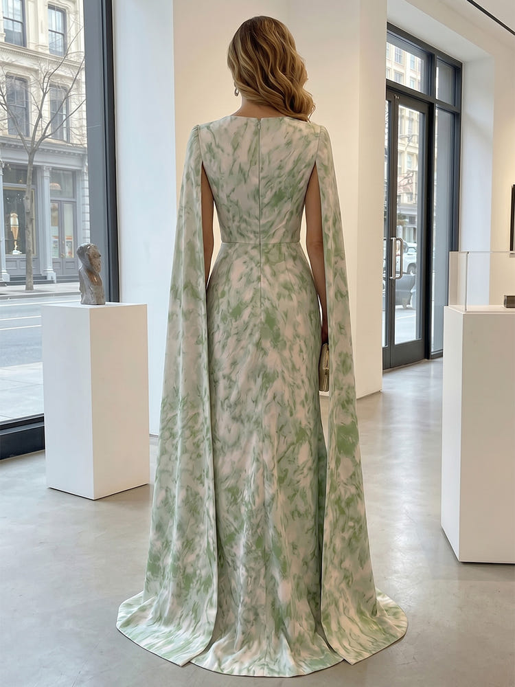 Jacquard Mermaid V Neck Evening Dresses with Side Slit