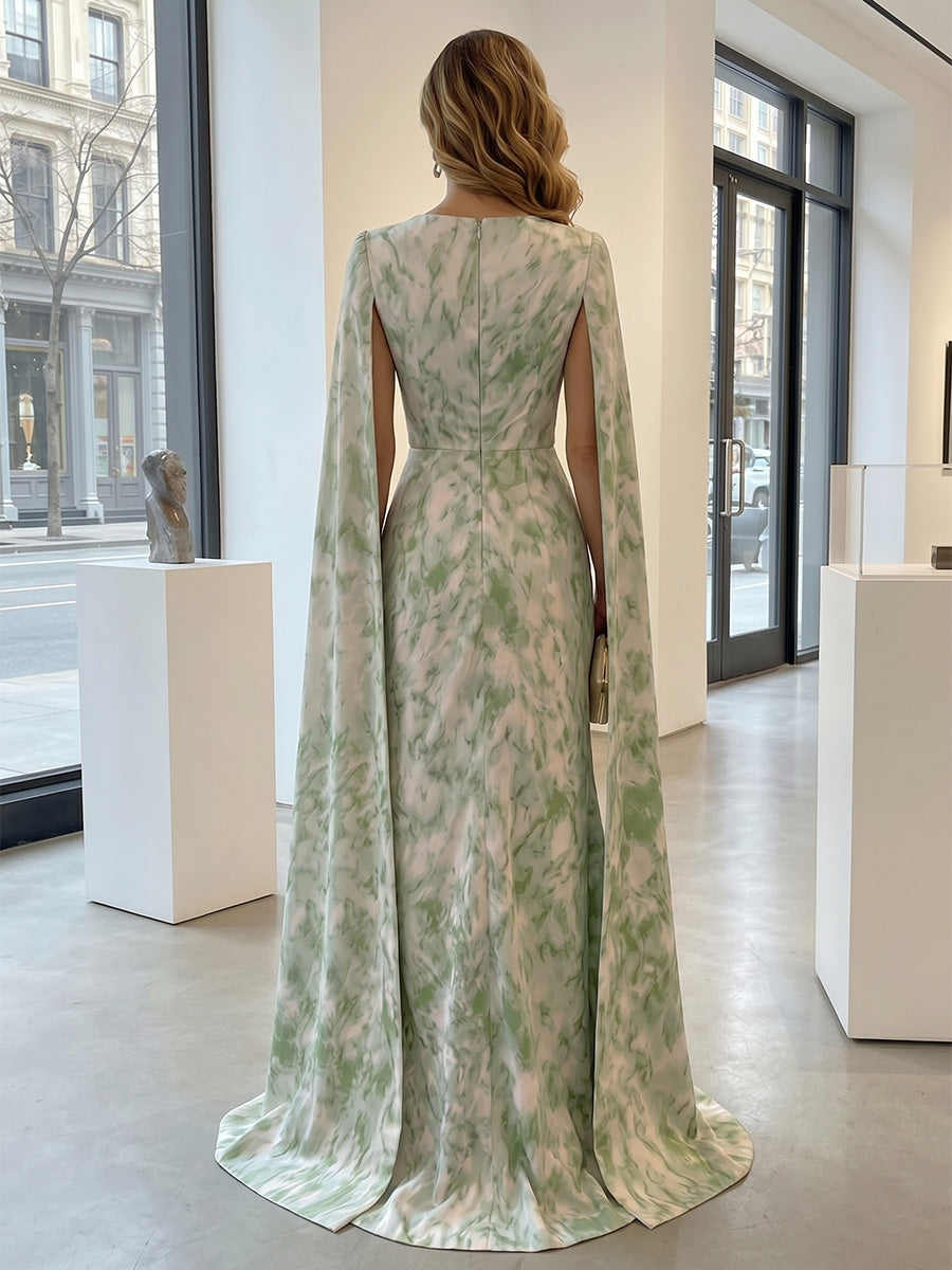 Jacquard Mermaid V Neck Evening Dresses with Side Slit