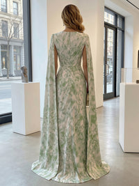 Jacquard Mermaid V Neck Evening Dresses with Side Slit