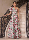 Long Elegant Jacquard A-Line One Shoulder Evening Dresses with Ruffles