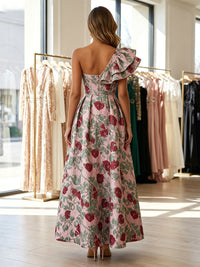 Jacquard A-Line One Shoulder Evening Dresses with Ruffles
