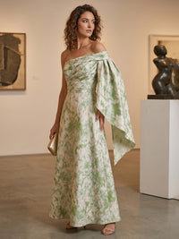 Jacquard A-Line One Shoulder Evening Dresses with Sash