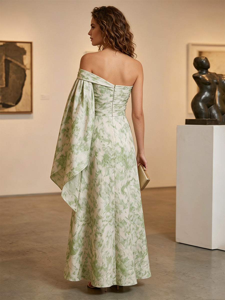 Jacquard A-Line One Shoulder Evening Dresses with Sash