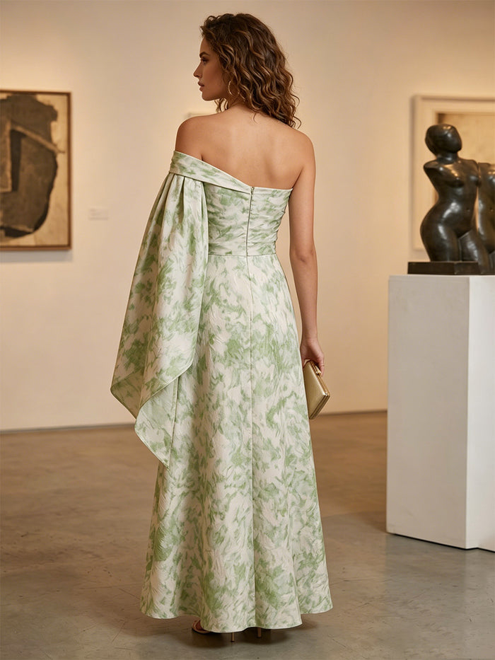Jacquard A-Line One Shoulder Evening Dresses with Sash