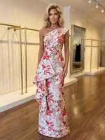 Jacquard Sheath One Shoulder Formal Dresses with Ruffles
