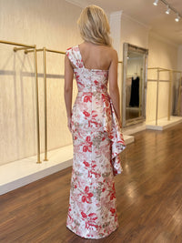 Jacquard Sheath One Shoulder Evening Dresses with Ruffles