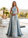 Jacquard A-Line Halter Evening Dresses with Wraps