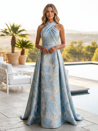 Jacquard A-Line Halter Evening Dresses with Wraps