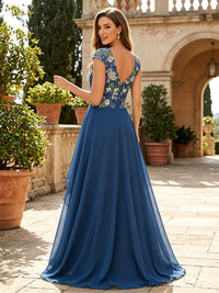 Chiffon A-Line V Neck Evening Dresses with Sequin Embroidery