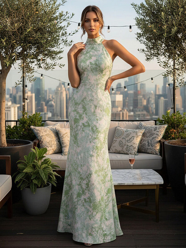 Jacquard Mermaid Halter Simple Evening Dresses