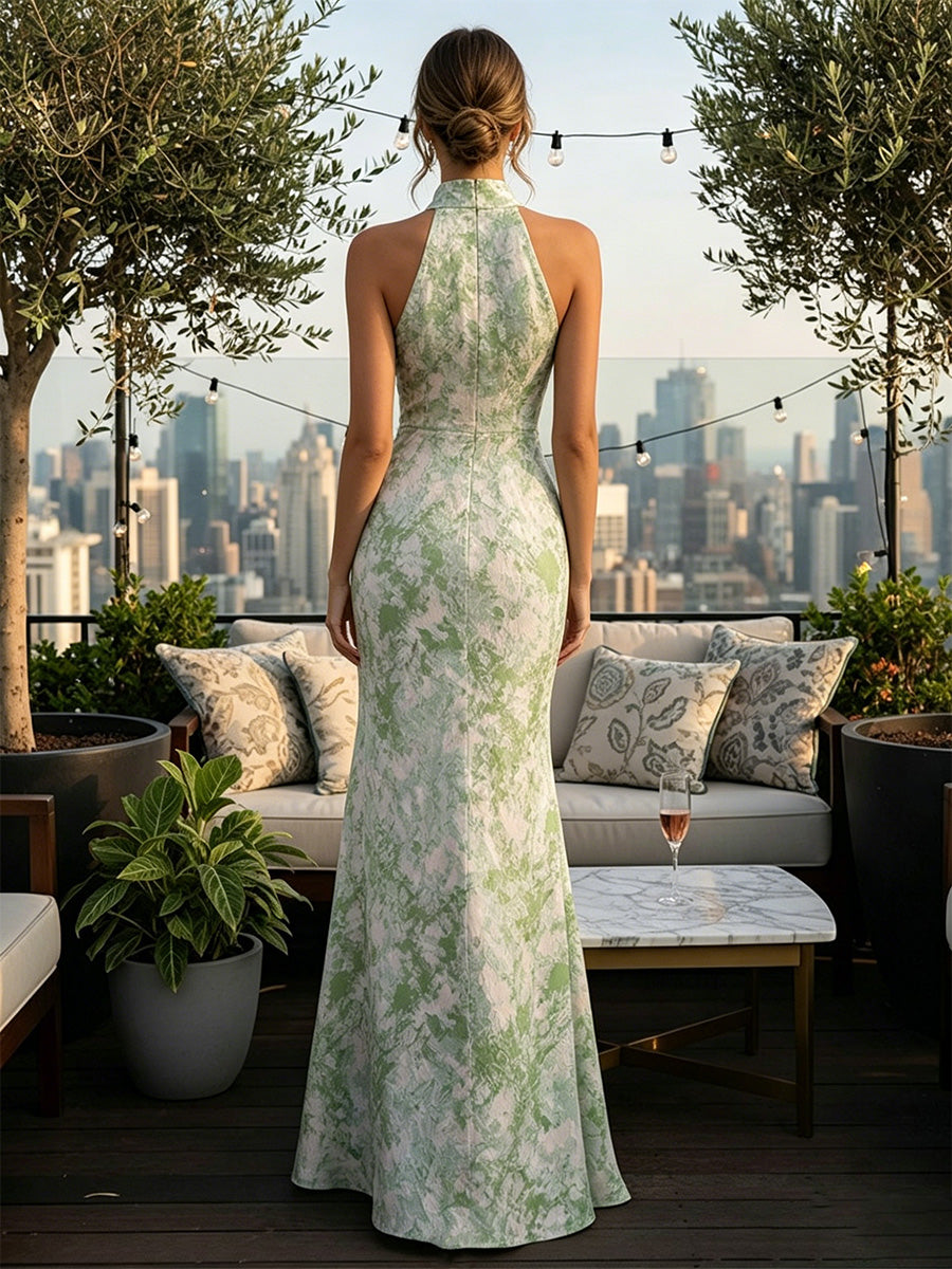 Jacquard Mermaid Halter Simple Evening Dresses