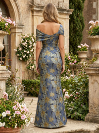 Jacquard Mermaid Asymmetric Neck Pleated Evening Dresses