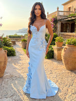 Jersey Mermaid V Neck Formal Dresses with Deep V Neck