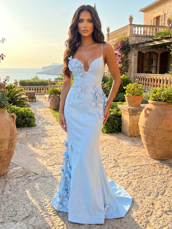 Jersey Mermaid V Neck Evening Dresses with Deep V Neck