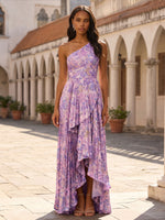 Chiffon High Low One Shoulder Delicate Pleated Formal Dresses