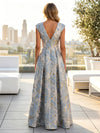 Jacquard A-Line V Neck Pleated Evening Dresses