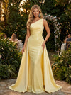 Satin Mermaid One Shoulder Pleated Evening Dresses