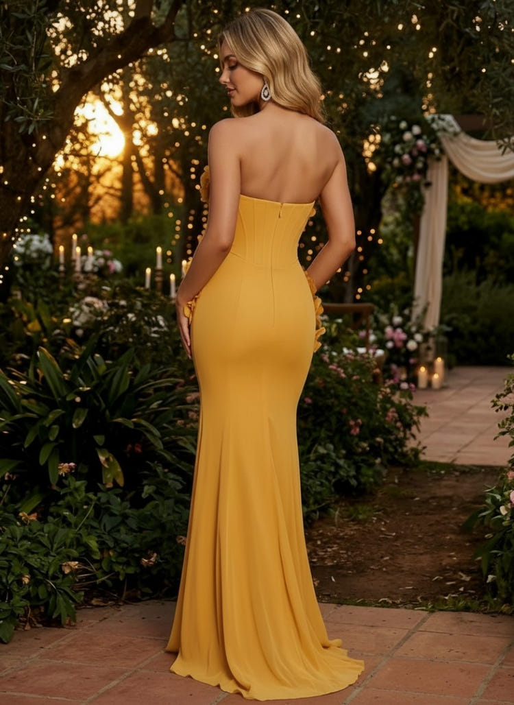 Chiffon Mermaid Strapless Evening Dresses with 3D Flowers