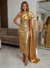 Sequin Sheath One Shoulder Evening Dresses with Sash
