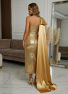 Sequin Sheath One Shoulder Evening Dresses with Sash
