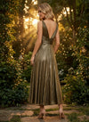 Metallic Foil Chiffon A-Line V Neck Delicate Pleated Evening Dresses