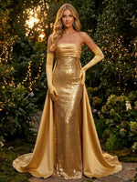 Sequin Sheath Strapless Evening Dresses with Wraps