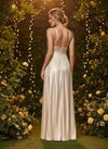 Metallic Foil Chiffon A-Line Halter Keyhole Evening Dresses