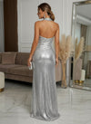 Sequin Mermaid Halter Evening Dresses with Side Slit